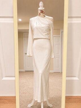 NWT Commense Ivory One Shoulder Maxi Dress | Minimalist Shower / Wedding A270